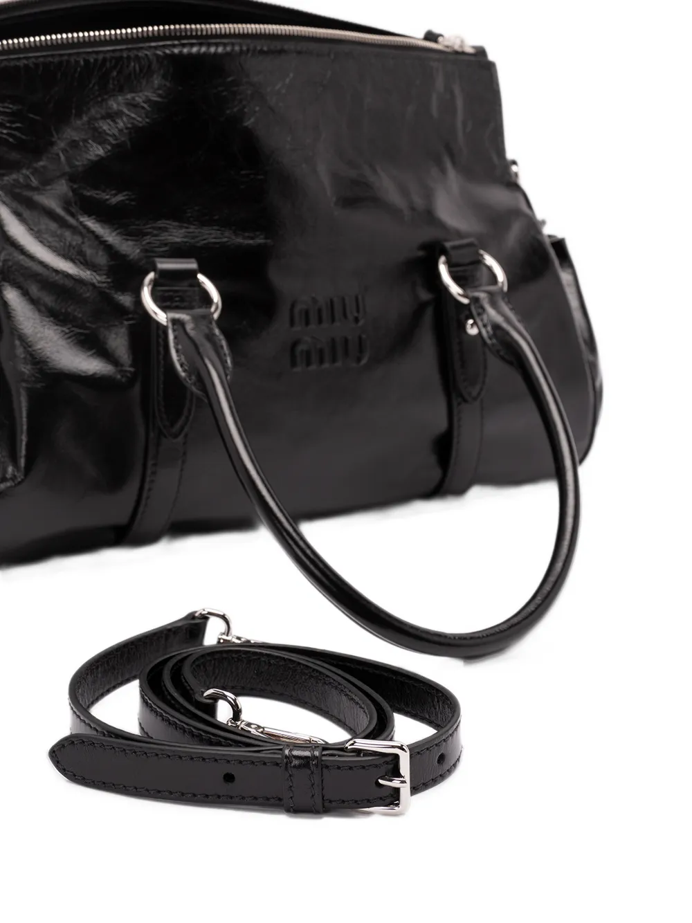 Miu Shiny leather top-handle bag Zwart