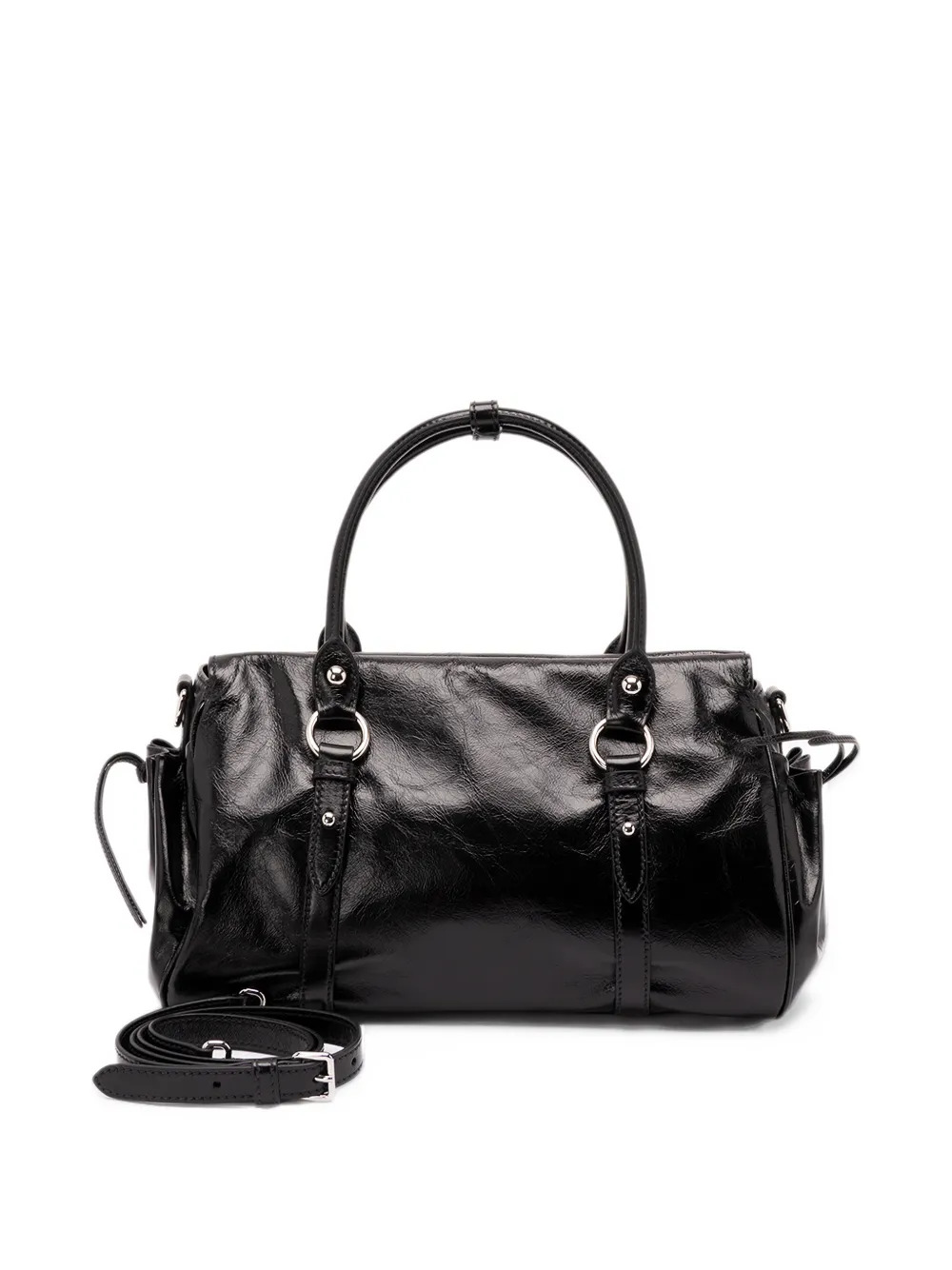 Miu Shiny leather top-handle bag Zwart
