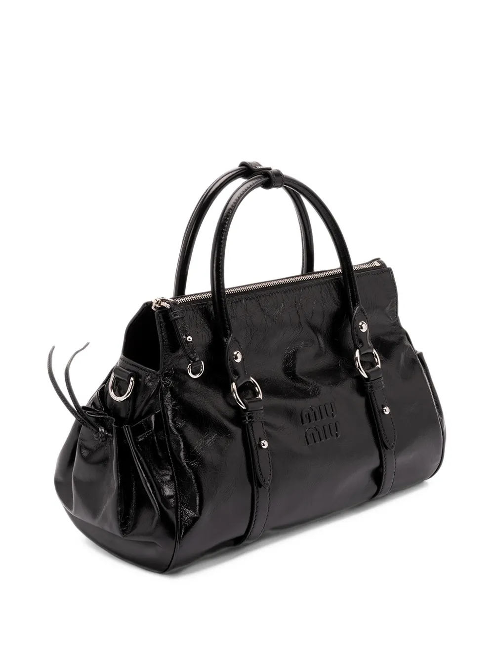 Miu Shiny leather top-handle bag Zwart