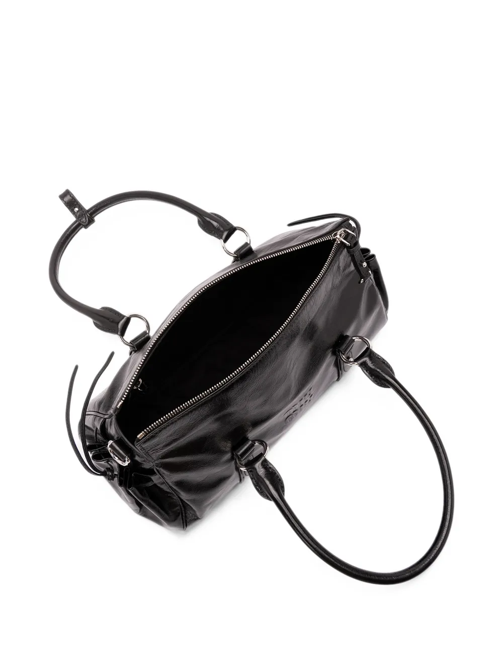 Miu Shiny leather top-handle bag Zwart