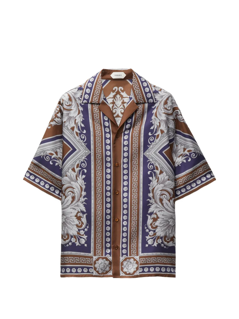 Versace printed silk twill regular shirt - Brown