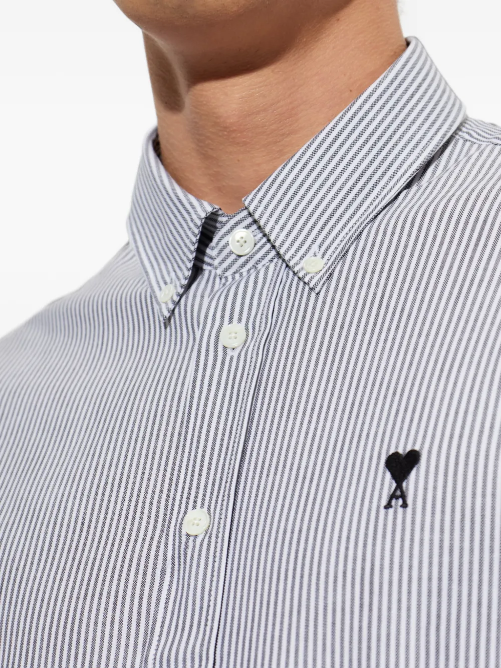 AMI Paris black striped cotton shirt with Ami de Coeur