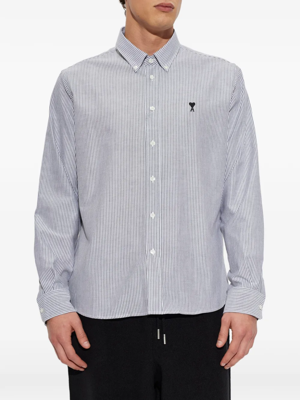 AMI Paris black striped cotton shirt with Ami de Coeur