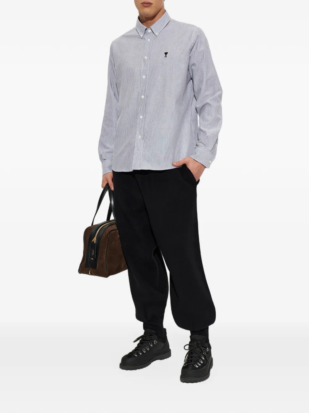AMI Paris black striped cotton shirt with Ami de Coeur