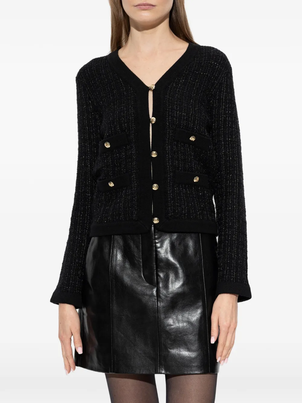 ANINE BING Tessa tweed cardigan Zwart
