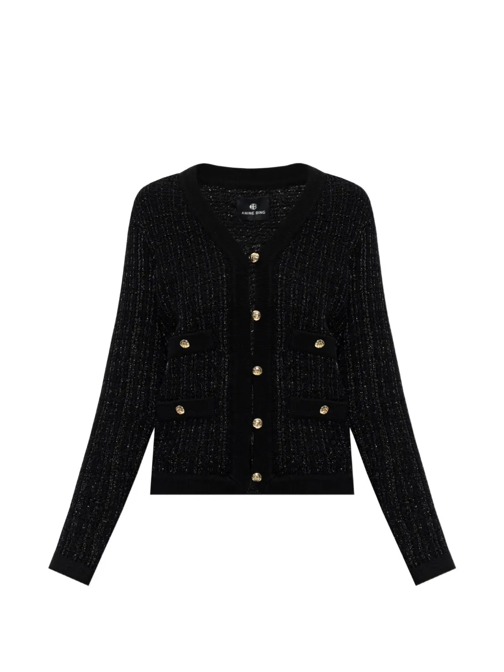 ANINE BING Tessa tweed cardigan Zwart