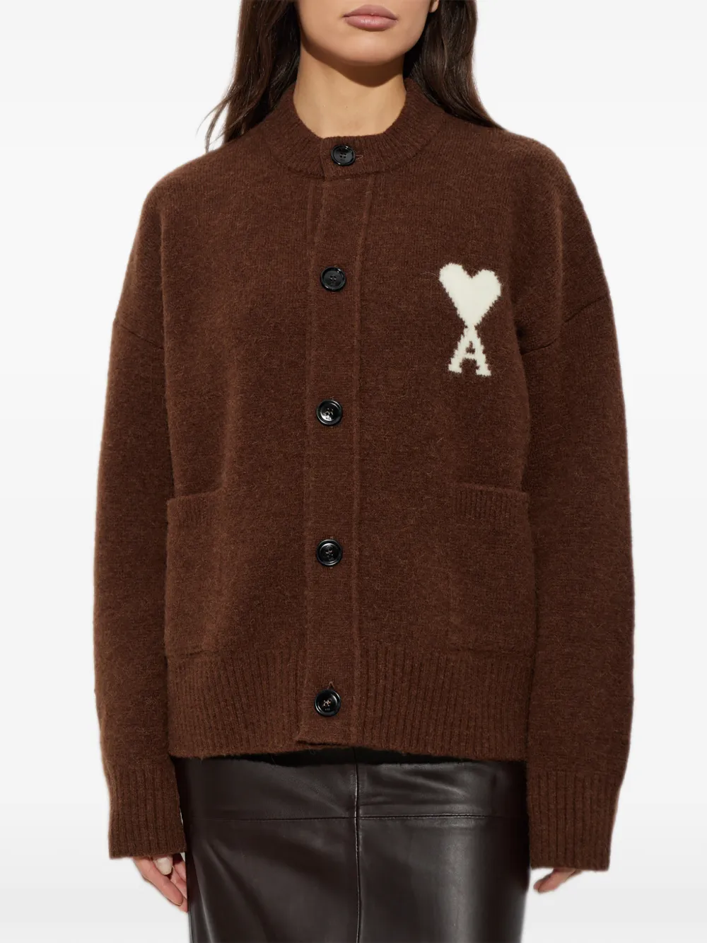 AMI Paris Ami de Coeur intarsia-knit cardigan Bruin