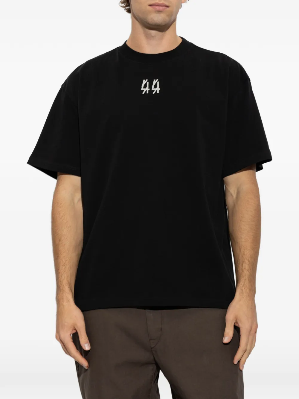 44 LABEL GROUP Darkened Skull logo-print graphic-back T-shirt Zwart