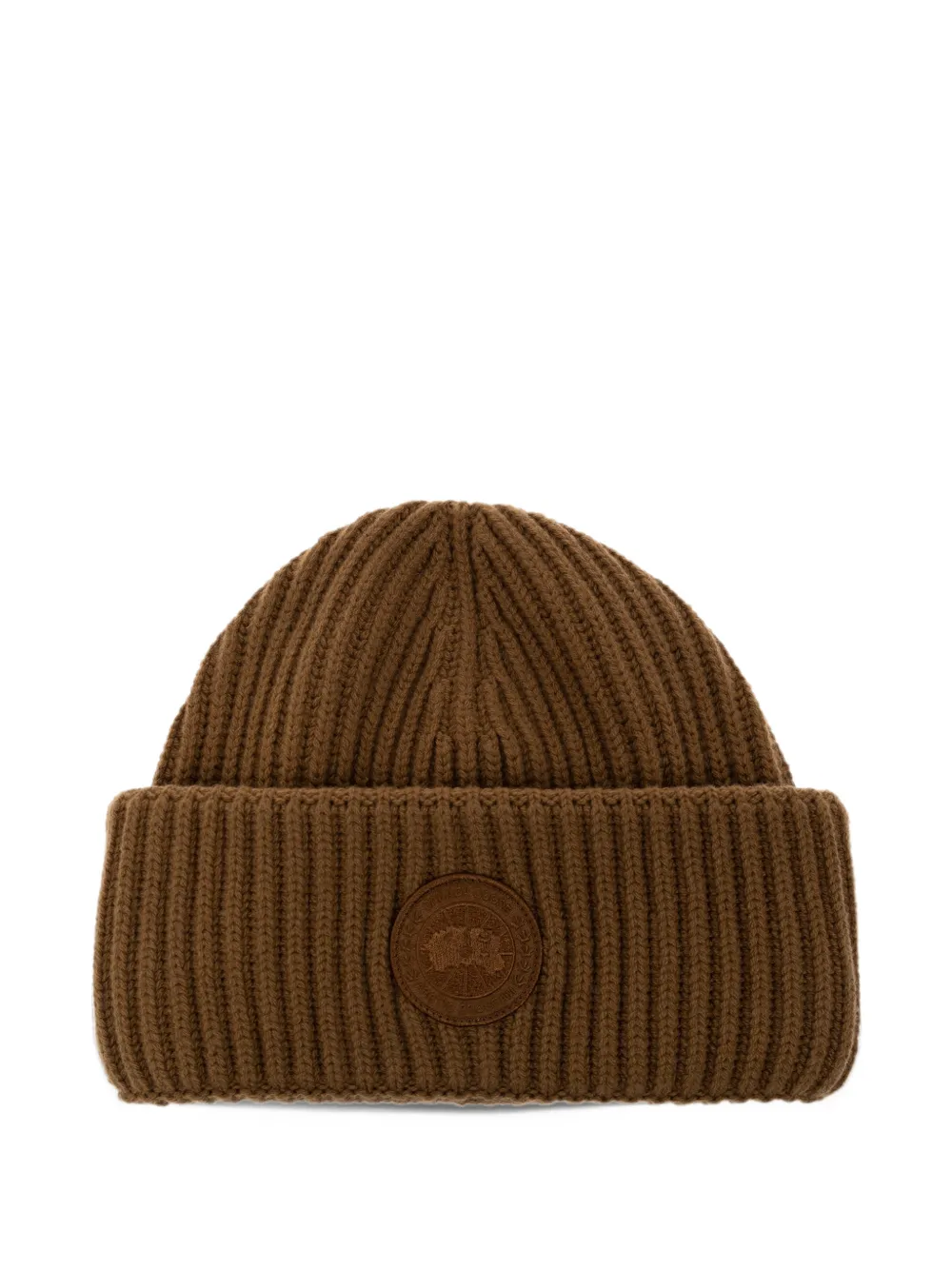 Canada Goose logo-patch ribbed-knit beanie hat Bruin