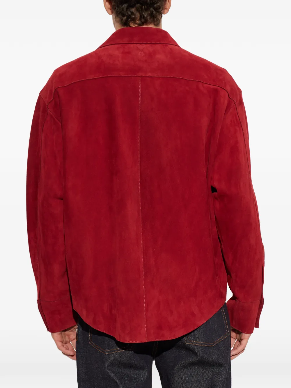 AMI Paris embroidered-logo suede jacket Rood