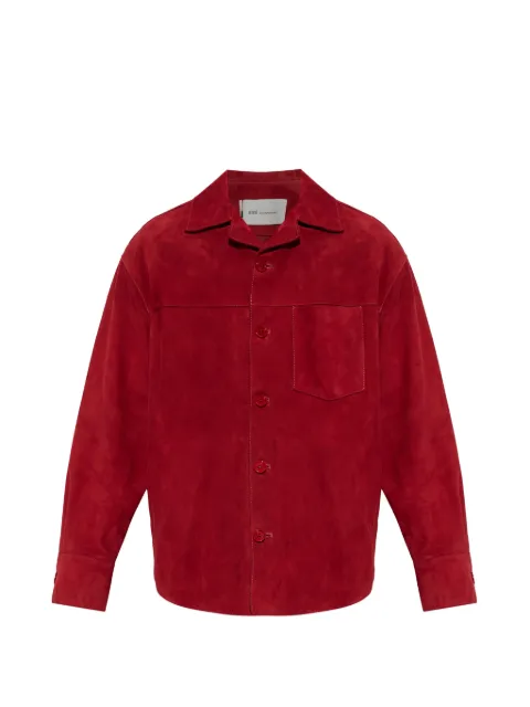 AMI Paris embroidered-logo suede jacket