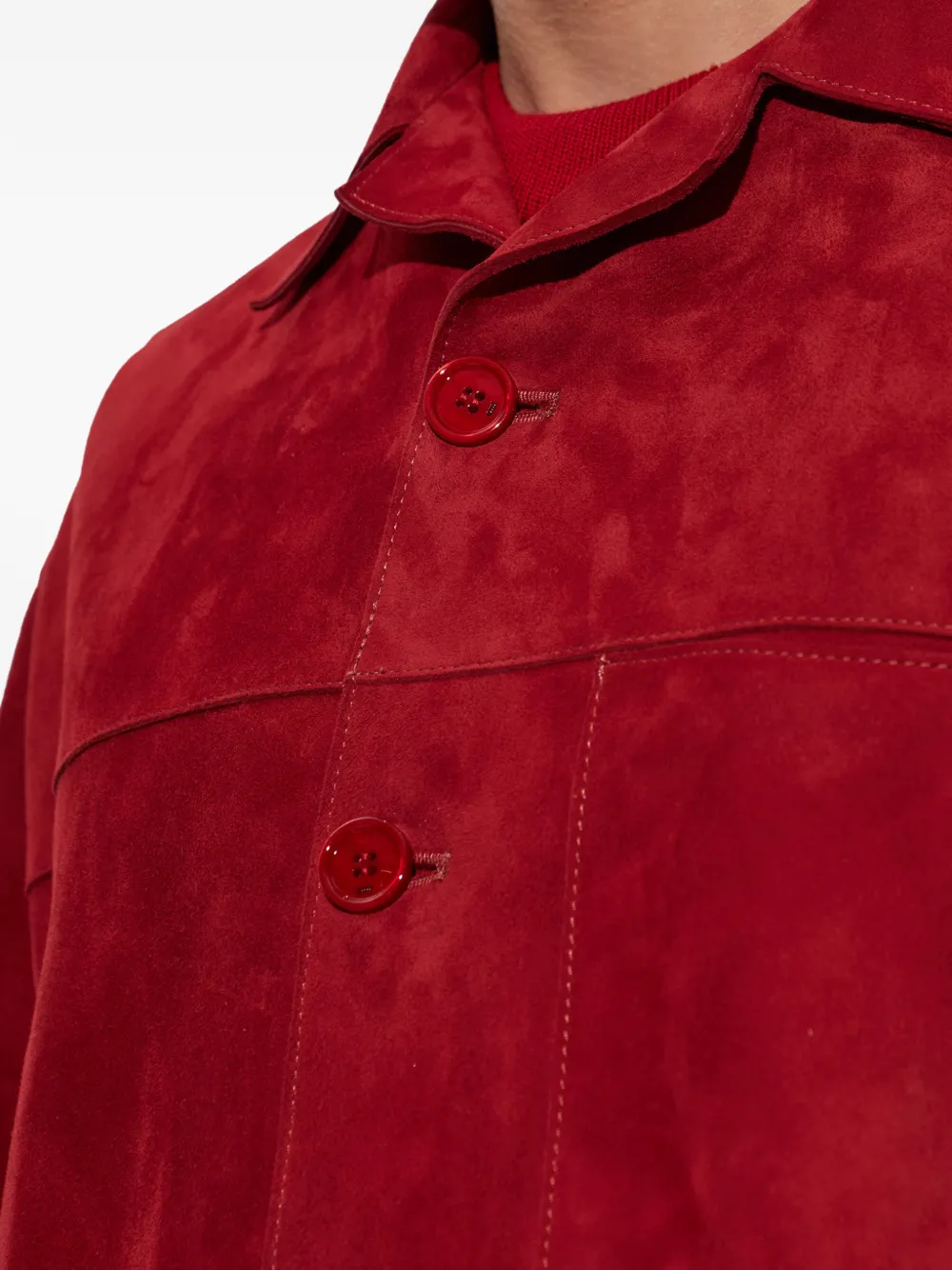AMI Paris embroidered-logo suede jacket Rood