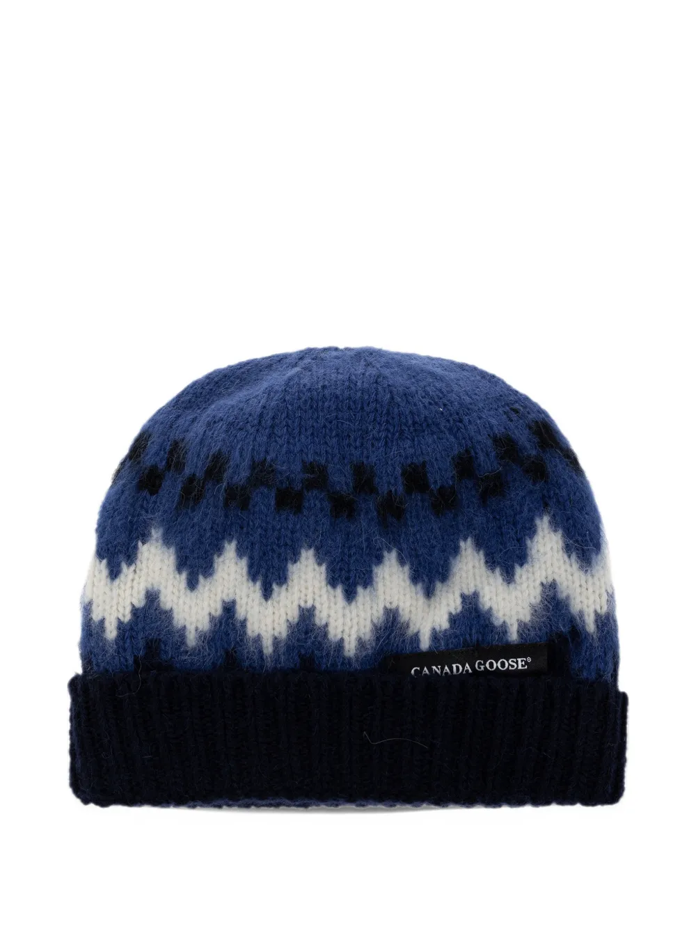 Canada Goose logo-patch Intarsia-knit beanie hat Blauw