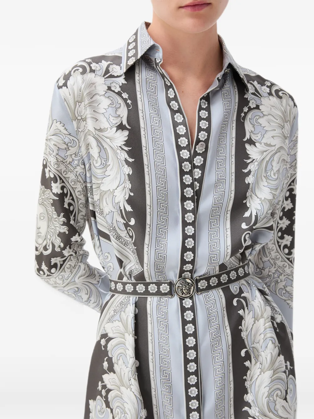 Versace printed silk twill mini dress Grijs