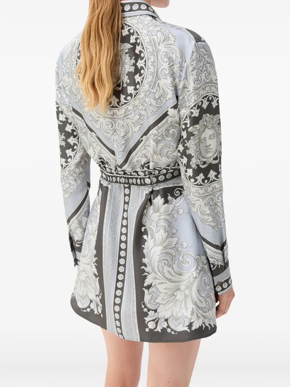 Versace printed silk twill mini dress Grijs