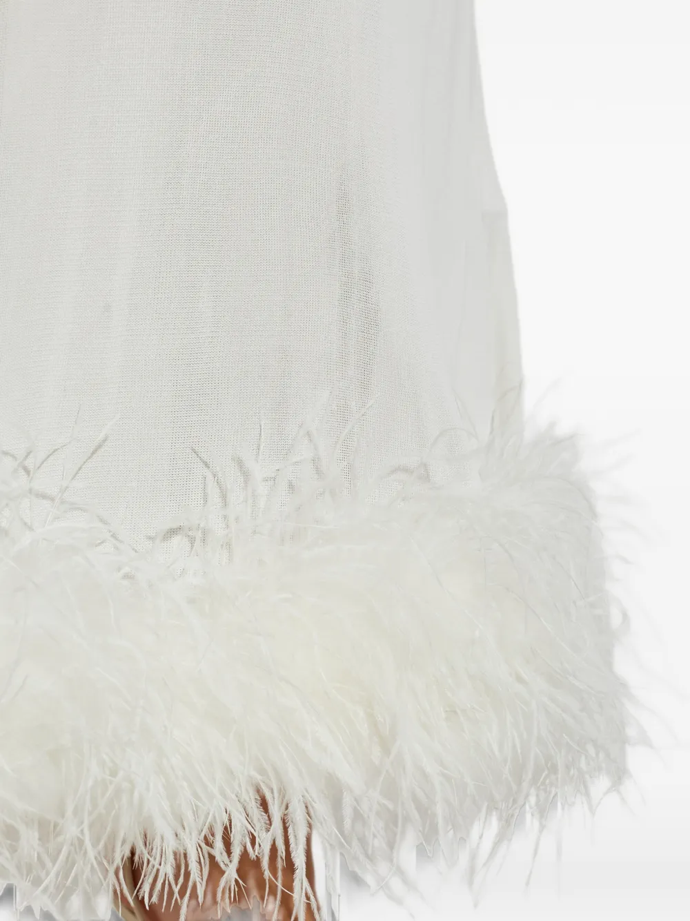 Self-Portrait white racer-back feather knit midi dress Wit