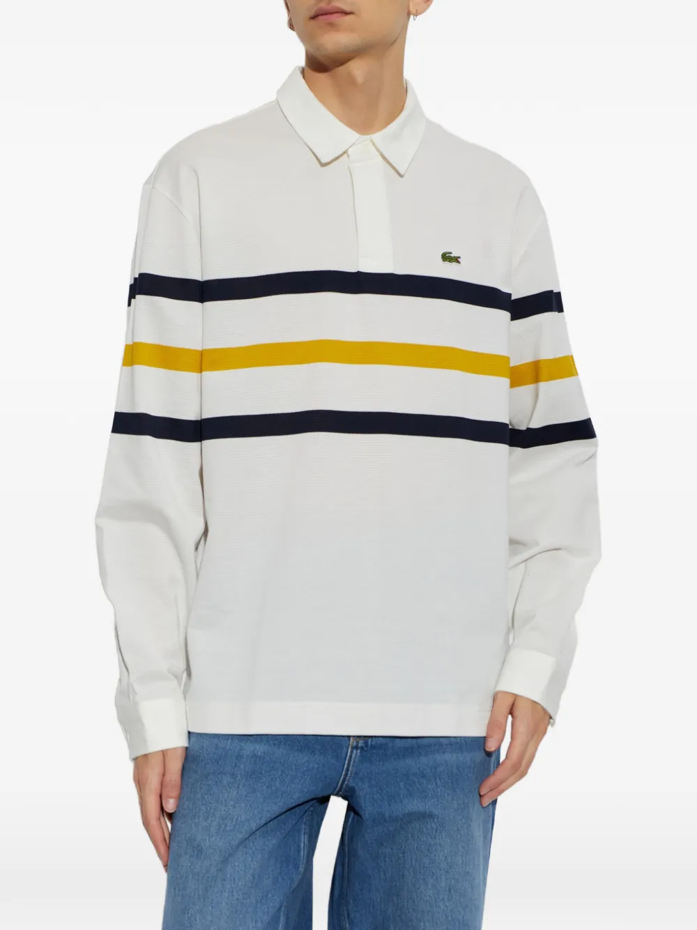 Lacoste relaxed fit striped piqué rugby polo shirt Beige
