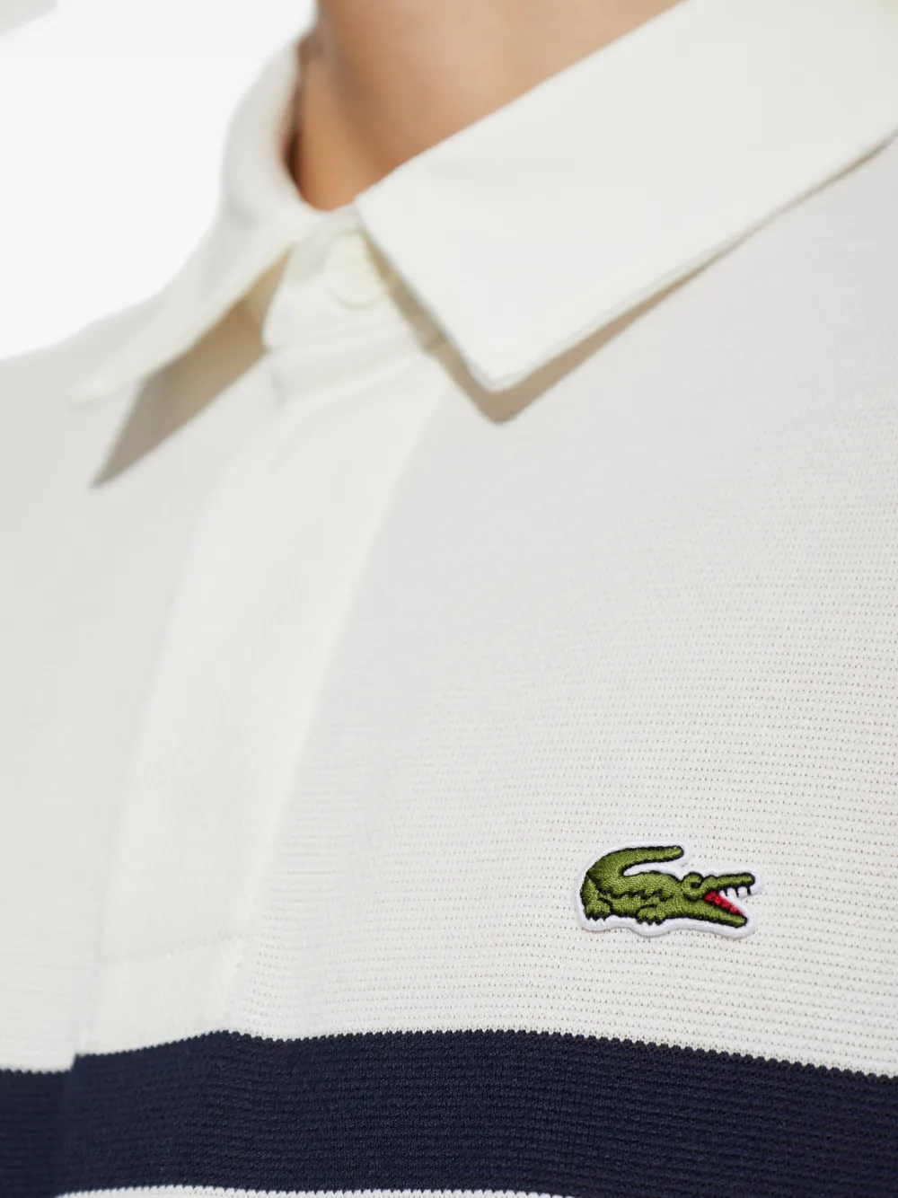 Lacoste relaxed fit striped piqué rugby polo shirt Beige