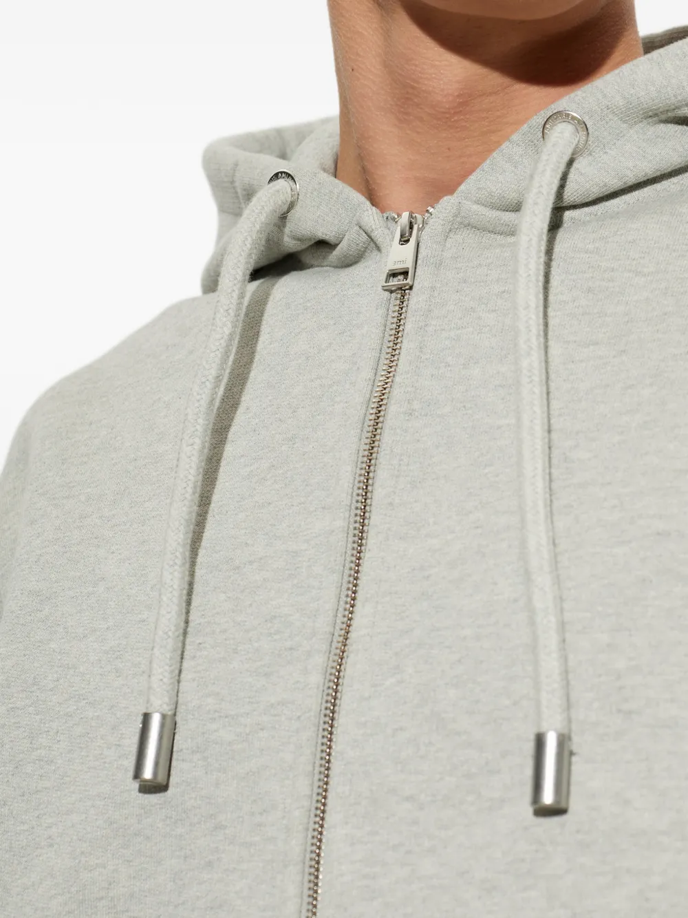 AMI Paris grey zipped cotton hoodie with heritage label Grijs