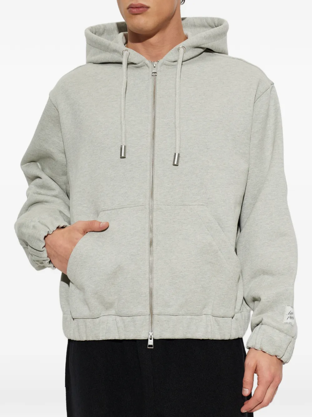 AMI Paris grey zipped cotton hoodie with heritage label Grijs