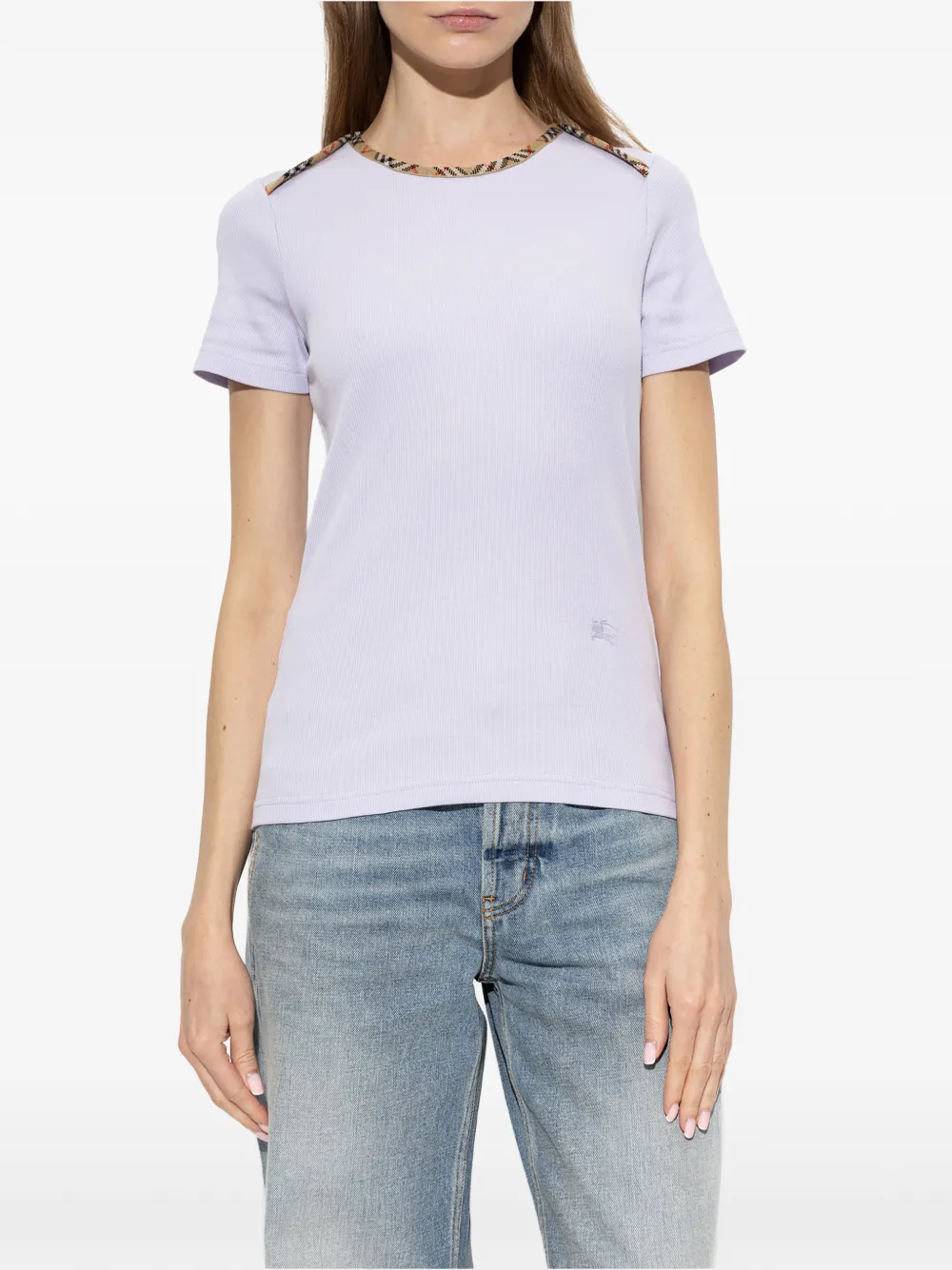 Burberry Check trim T-shirt Paars