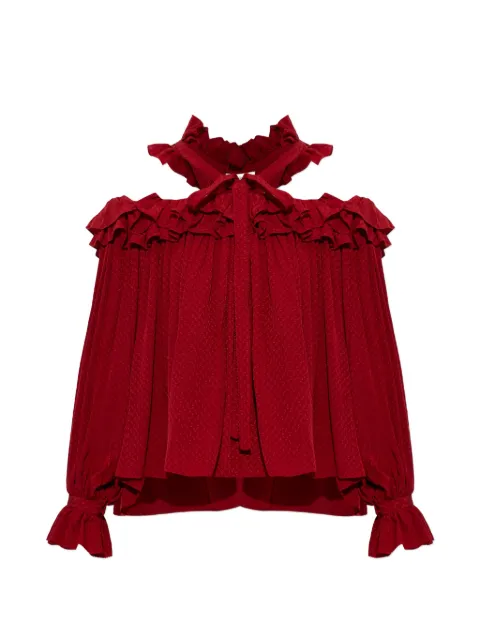 Chloé cut-out ruffled top in silk jacquard