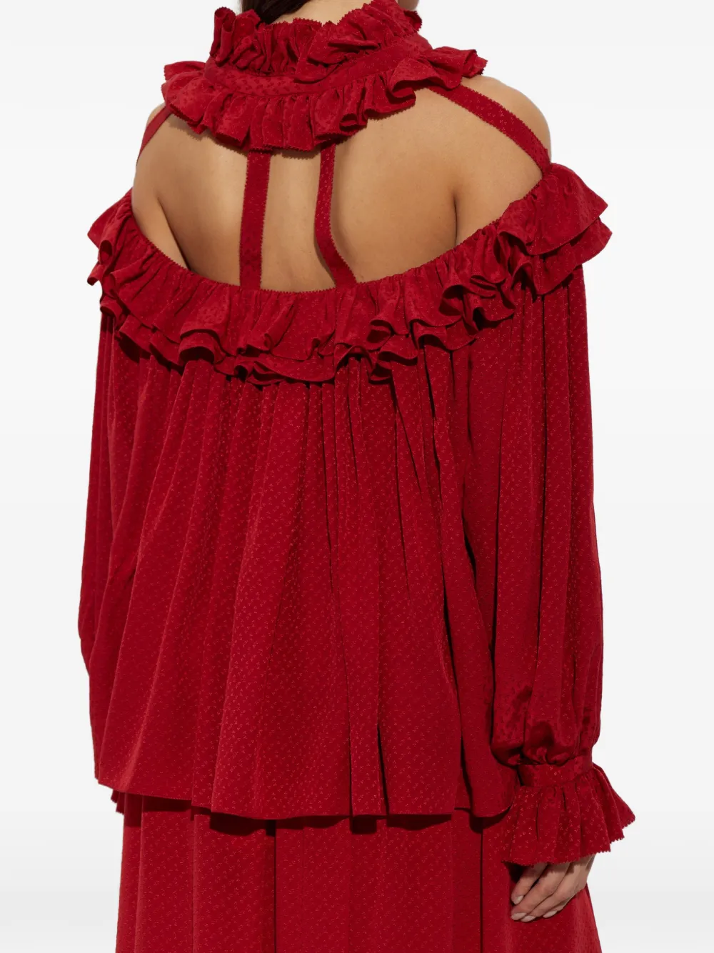 Chloé cut-out ruffled top in silk jacquard Rood