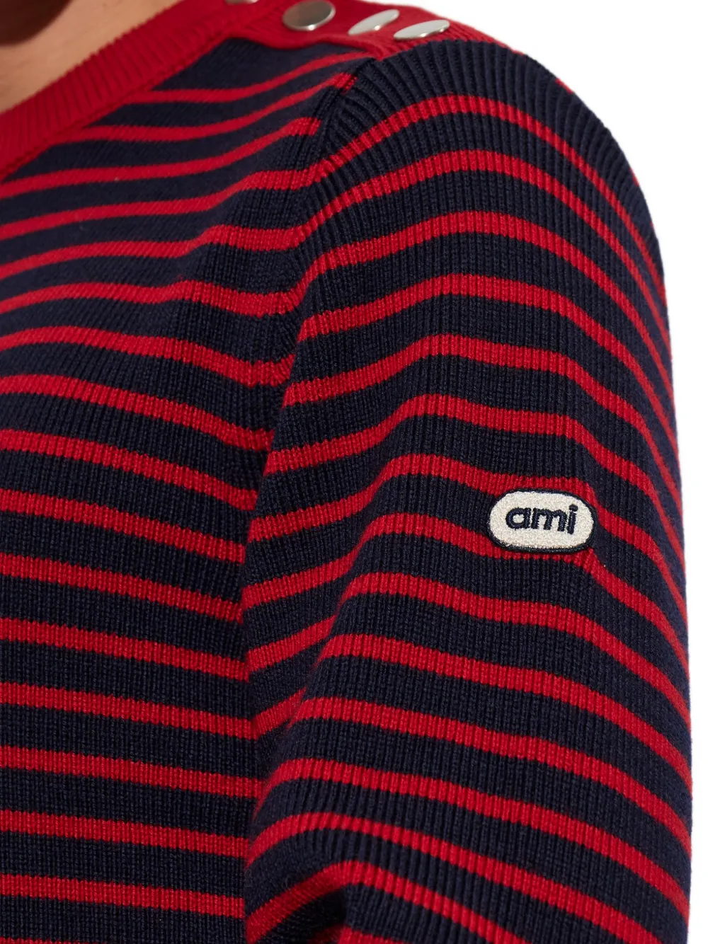 AMI Paris striped button-detail sweater Rood