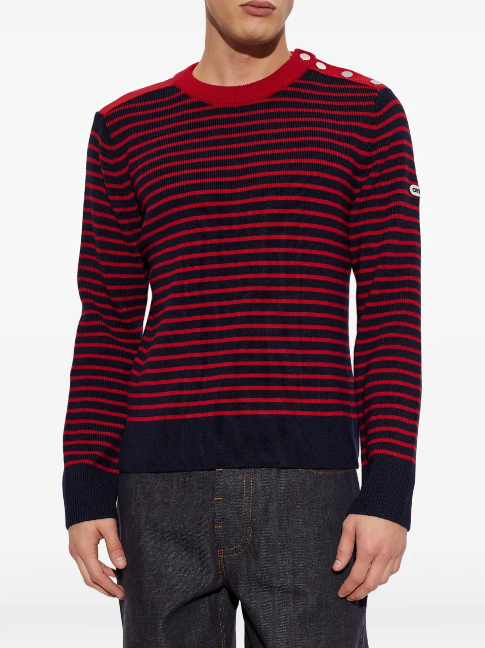AMI Paris striped button-detail sweater Rood