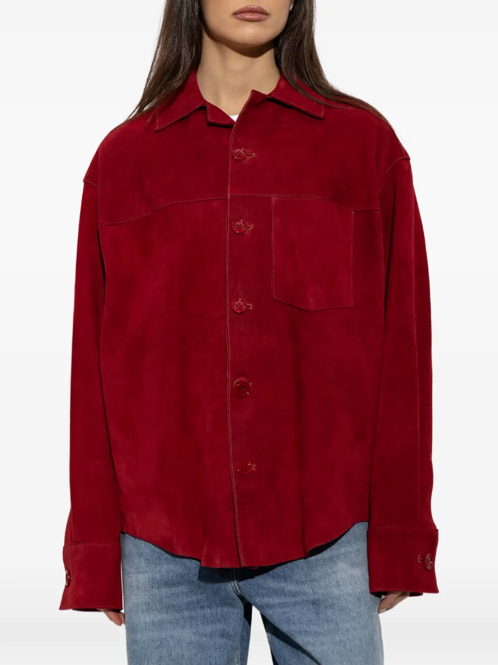 AMI Paris logo-embroidered suede jacket Rood