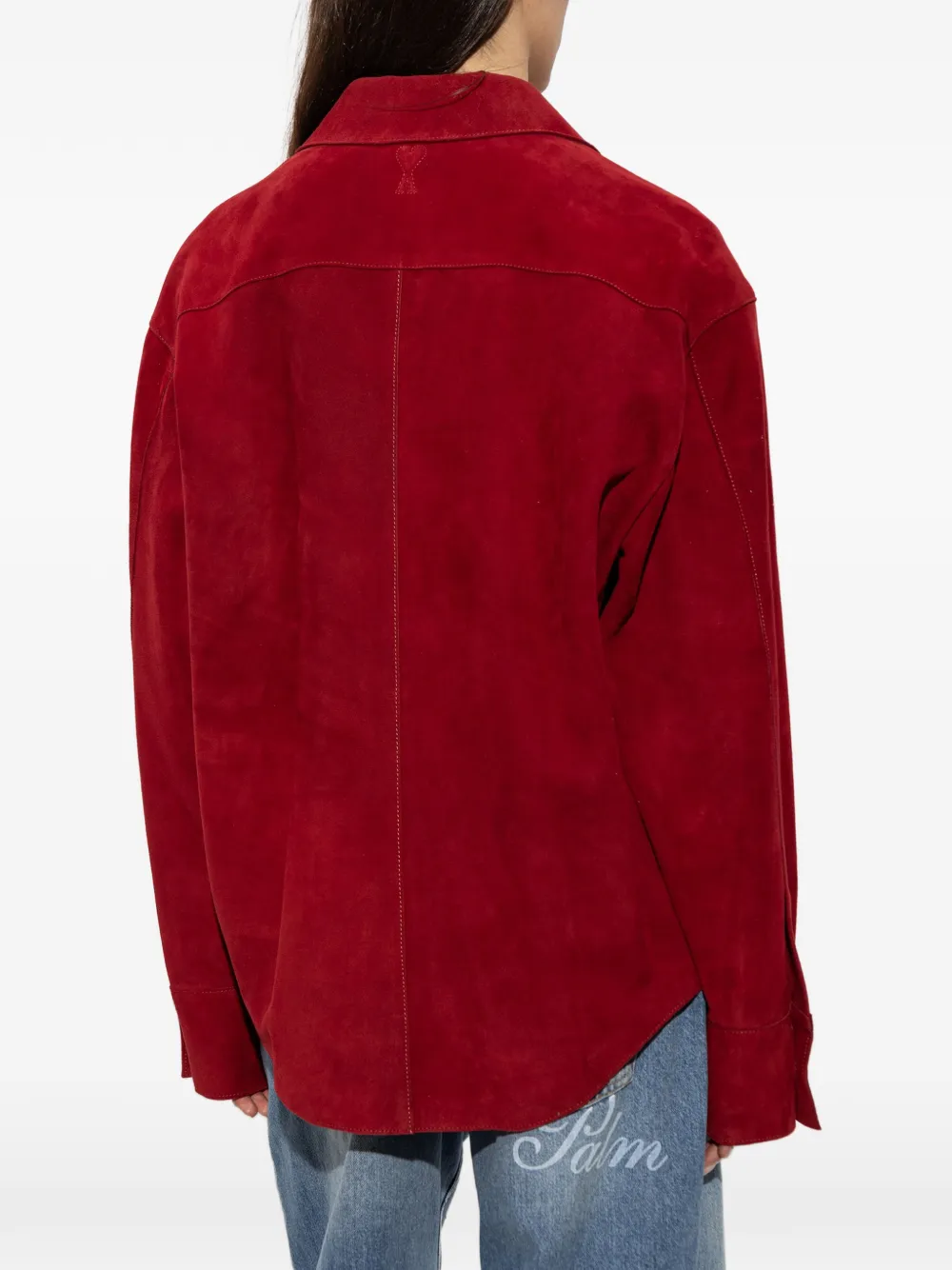 AMI Paris logo-embroidered suede jacket Rood