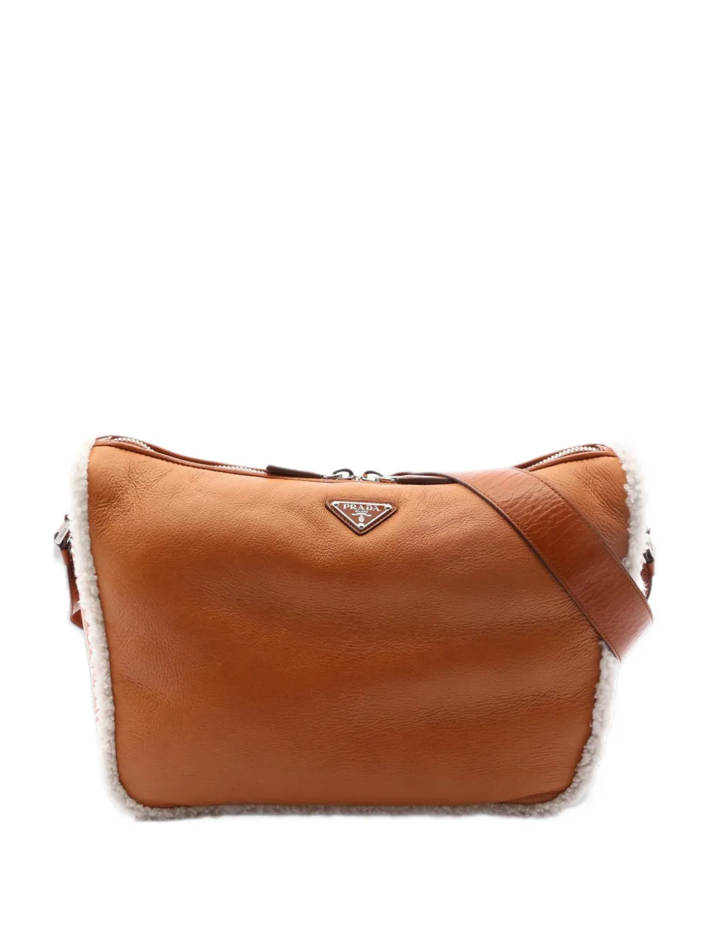 Prada Pre-Owned 2010s shearling-trim leather shoulder bag - Brown
