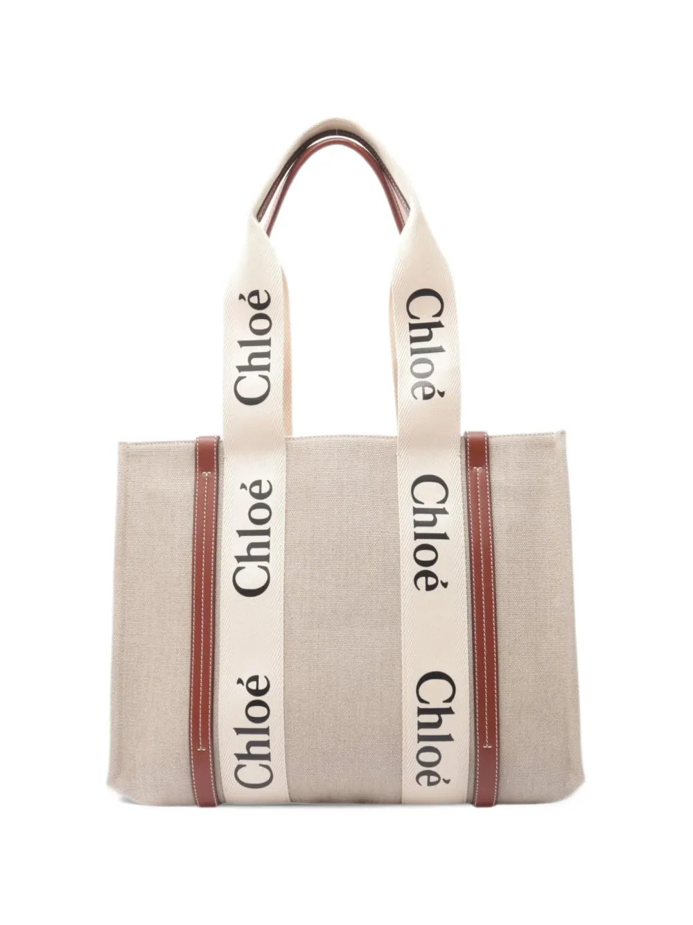 Chloé Pre-Owned 2010s medium Woody leather-trim tote bag - Toni neutri