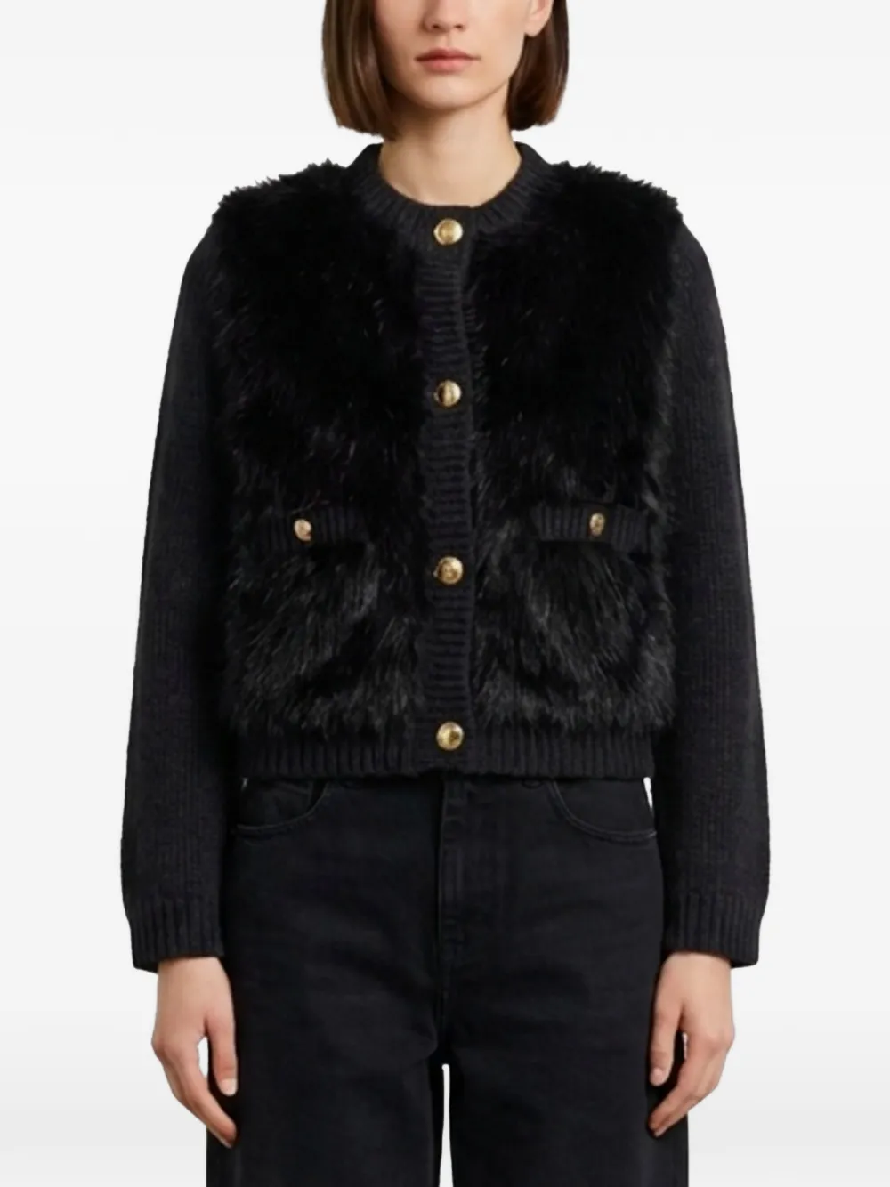 Moncler alpaca & wool blend padded cardigan Zwart