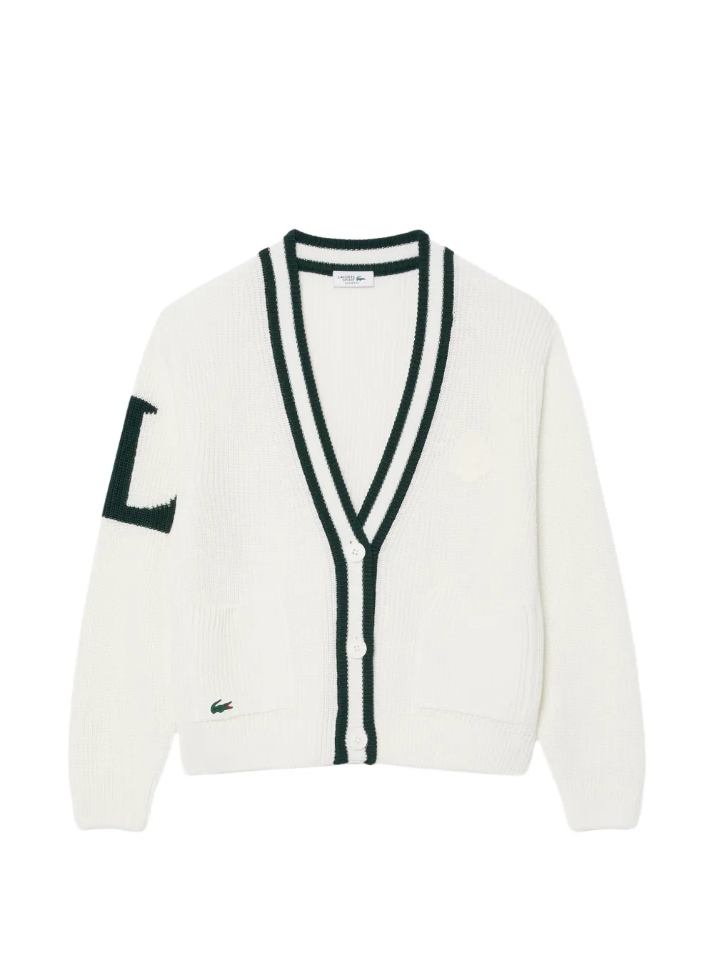 Lacoste badge-accent striped-trim cardigan - Bianco