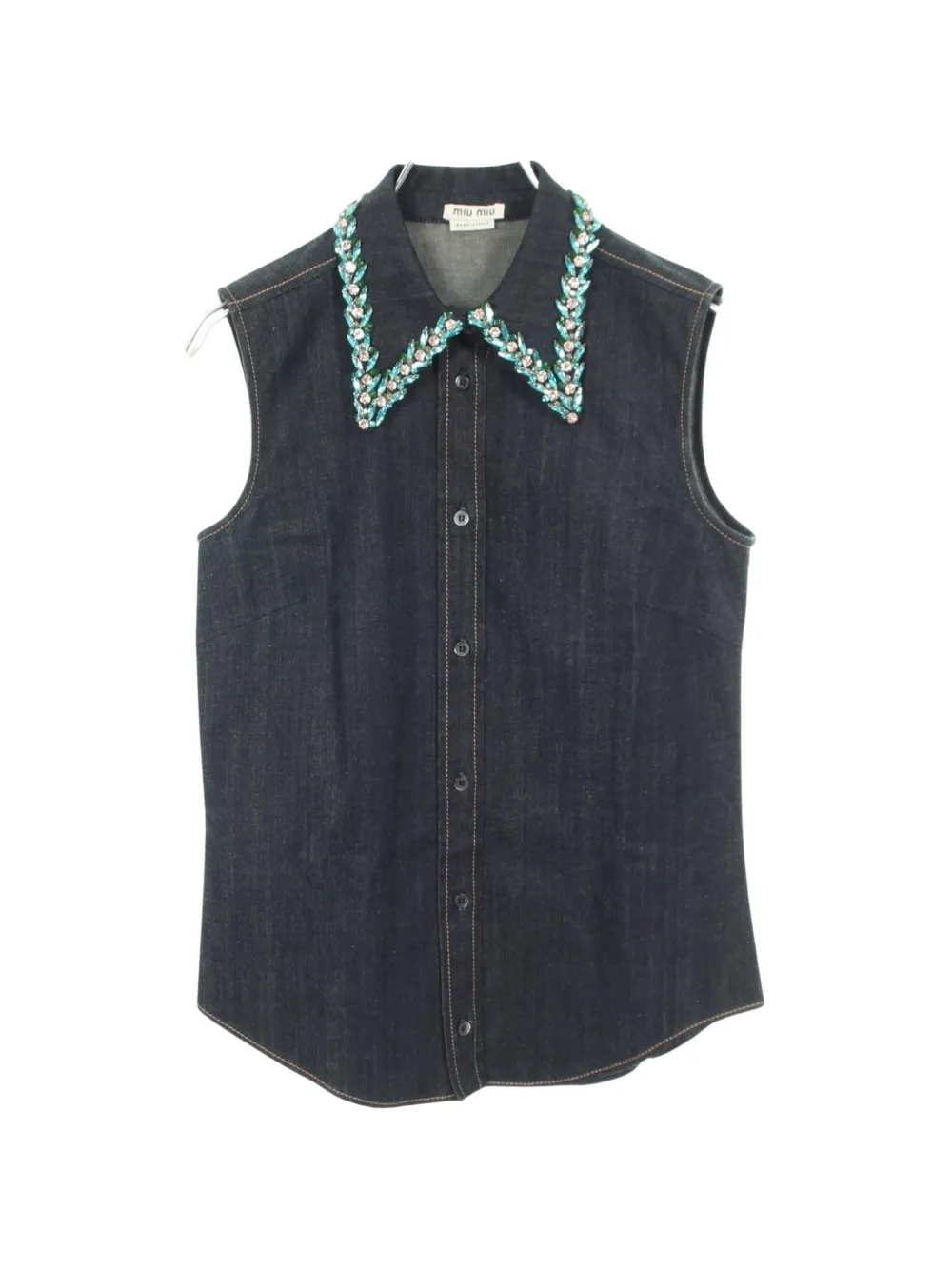 Miu Miu Pre-Owned 2000s jewel-embellished sleeveless shirt - Blu