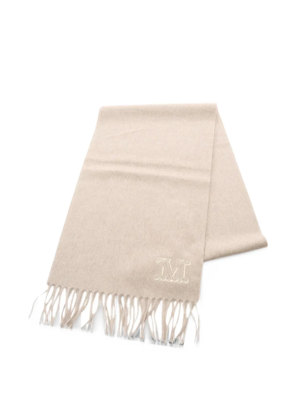 Max Mara 2020s monogram-embroidered fringed scarf - Toni neutri
