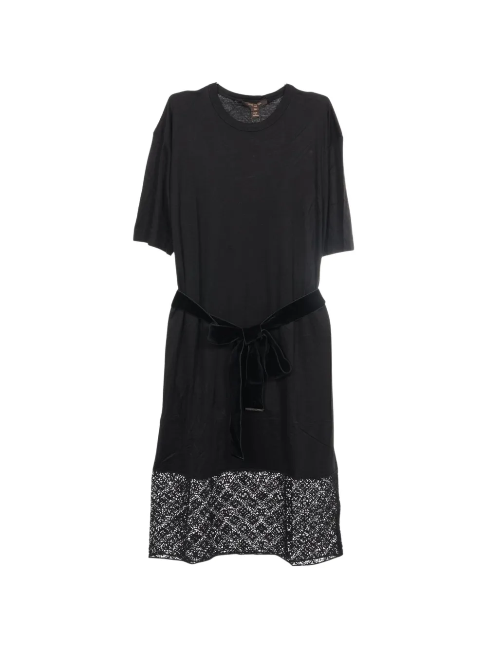 Louis Vuitton Pre-Owned 2020 lace-hem belted midi dress - Nero