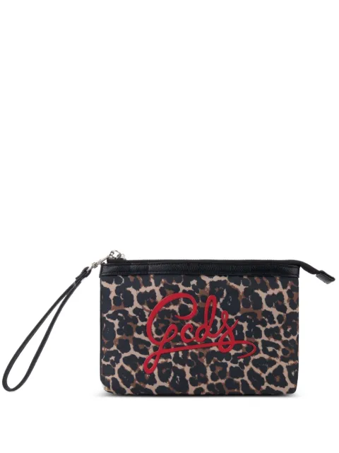 GCDS leopard-print logo-patch pouch