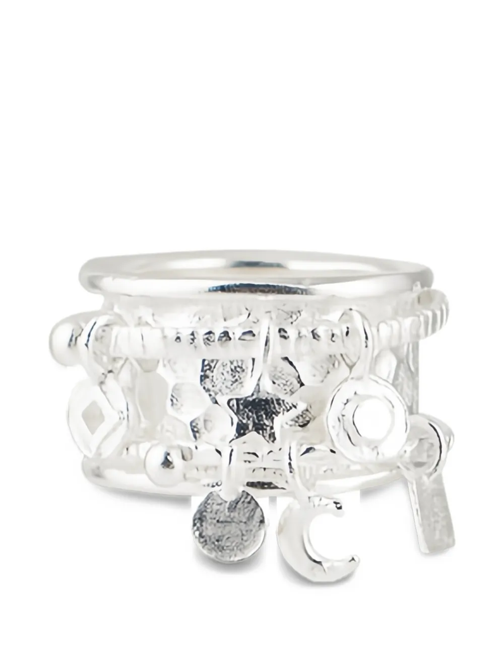 POISONED HEARTS hammered-effect charm ring - Argento