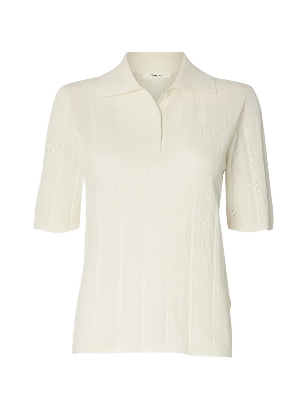 SELECTED pointelle-knit polo shirt - Bianco