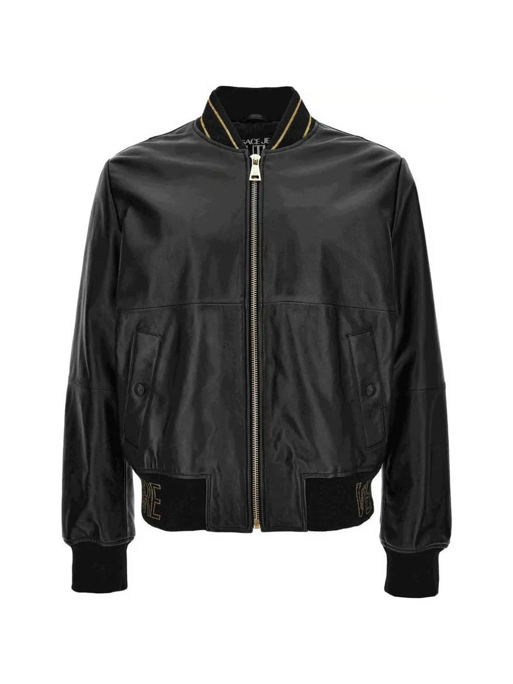 Versace Jeans Couture logo-embroidered faux-leather bomber jacket - Nero
