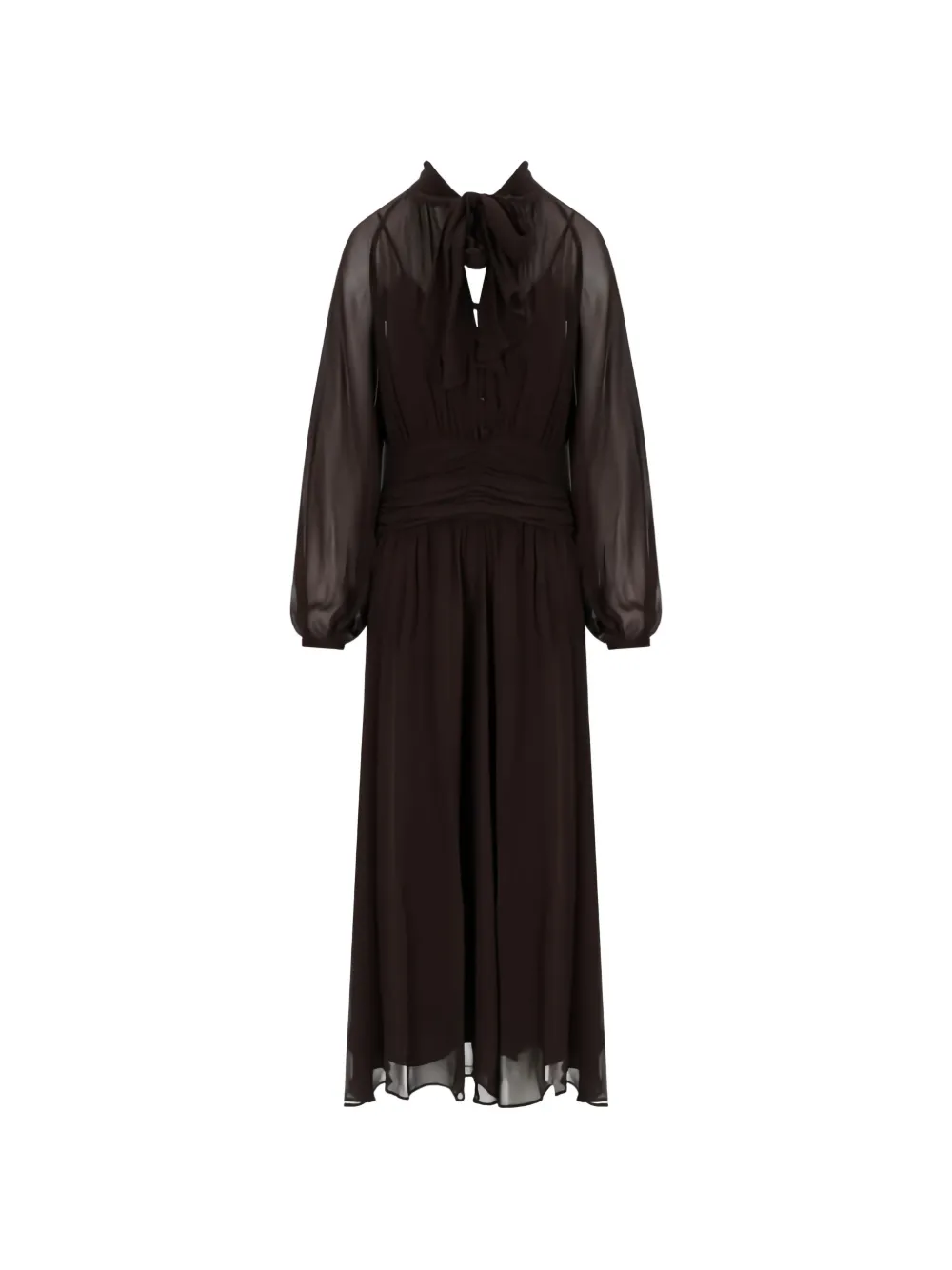 Marella pussy-bow gathered-waist midi dress Bruin