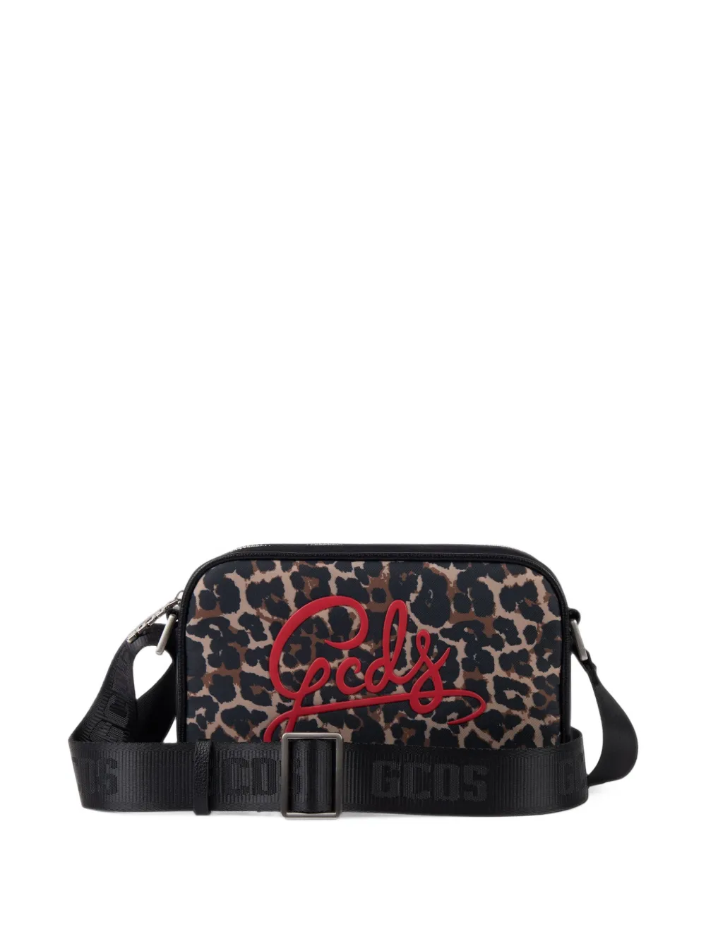 GCDS leopard-print logo-patch shoulder bag - Marrone