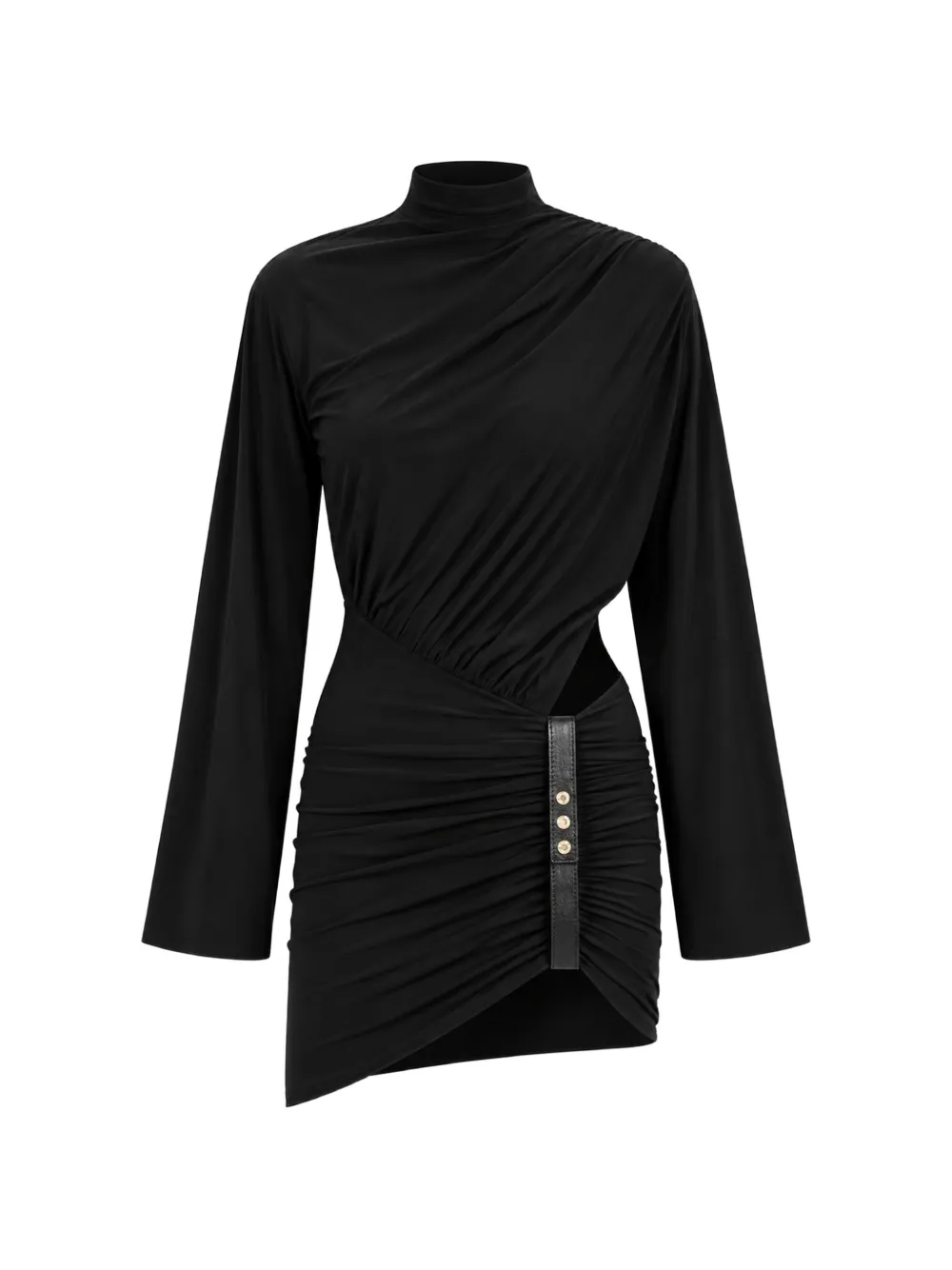 Amazuìn Luca leather-trimmed draped mini dress Zwart