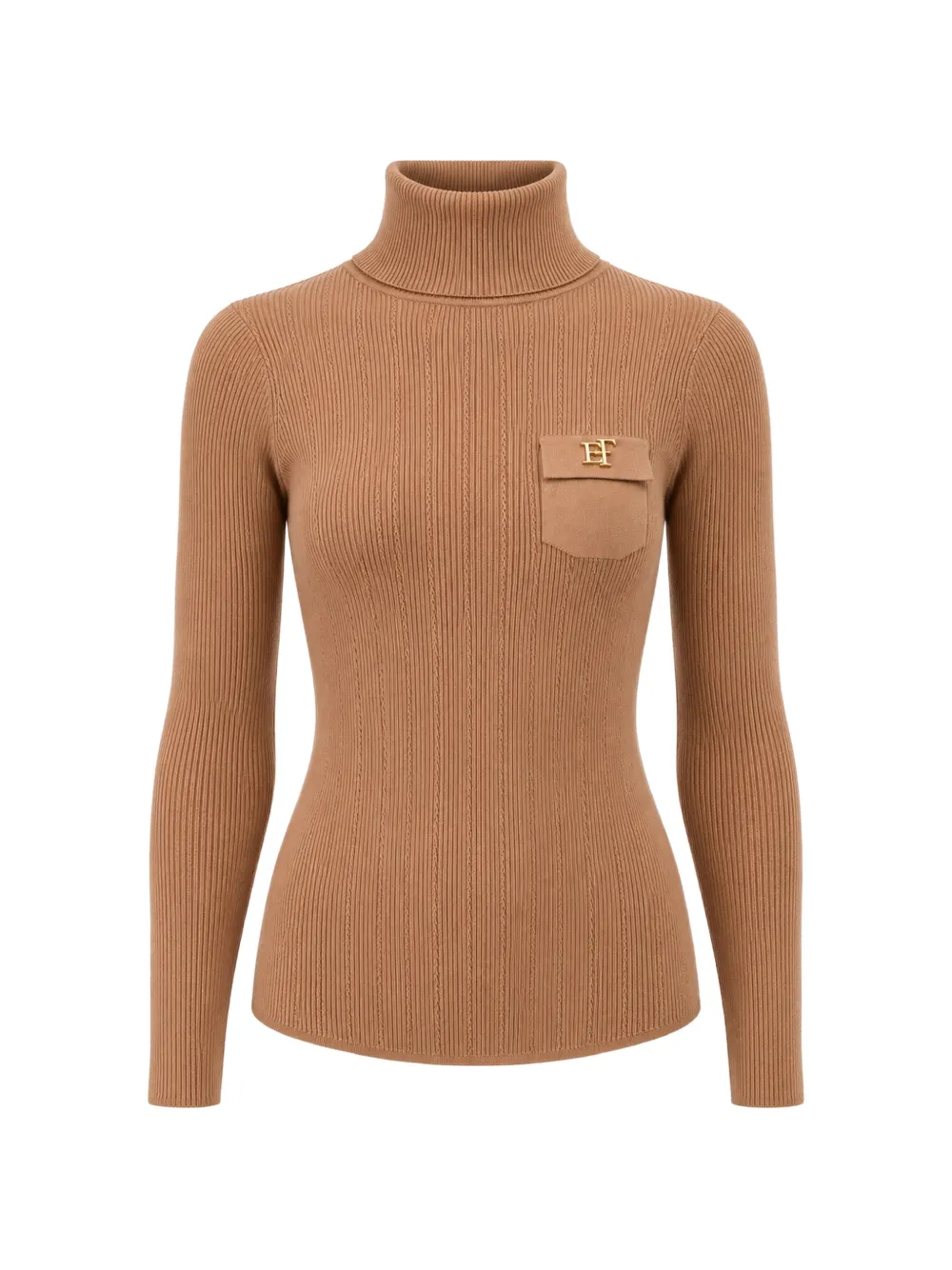Elisabetta Franchi logo-plaque ribbed-knit sweater Beige