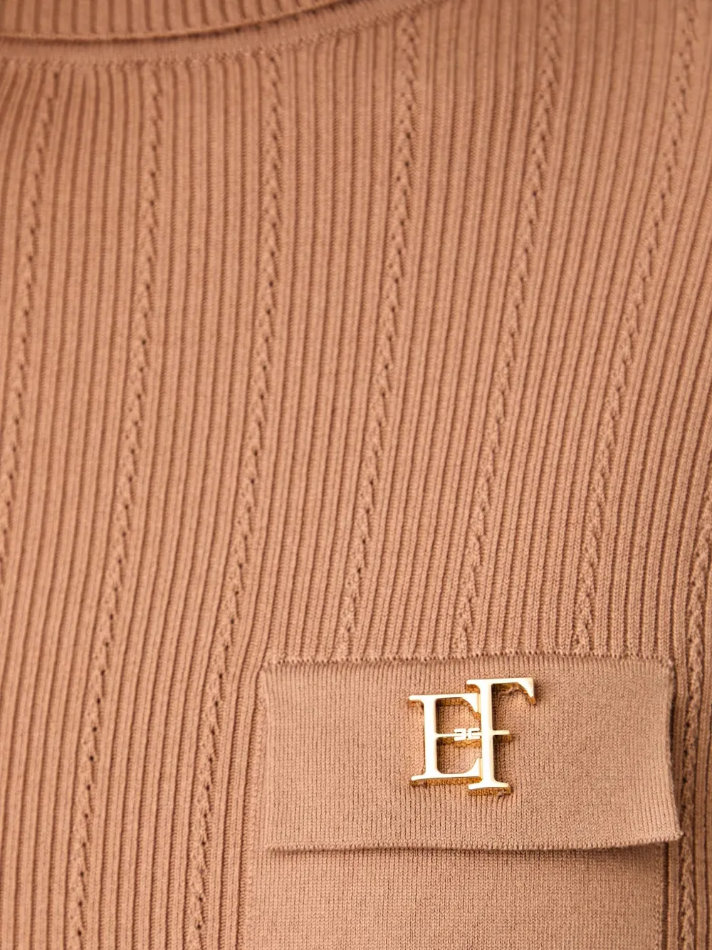 Elisabetta Franchi logo-plaque ribbed-knit sweater Beige