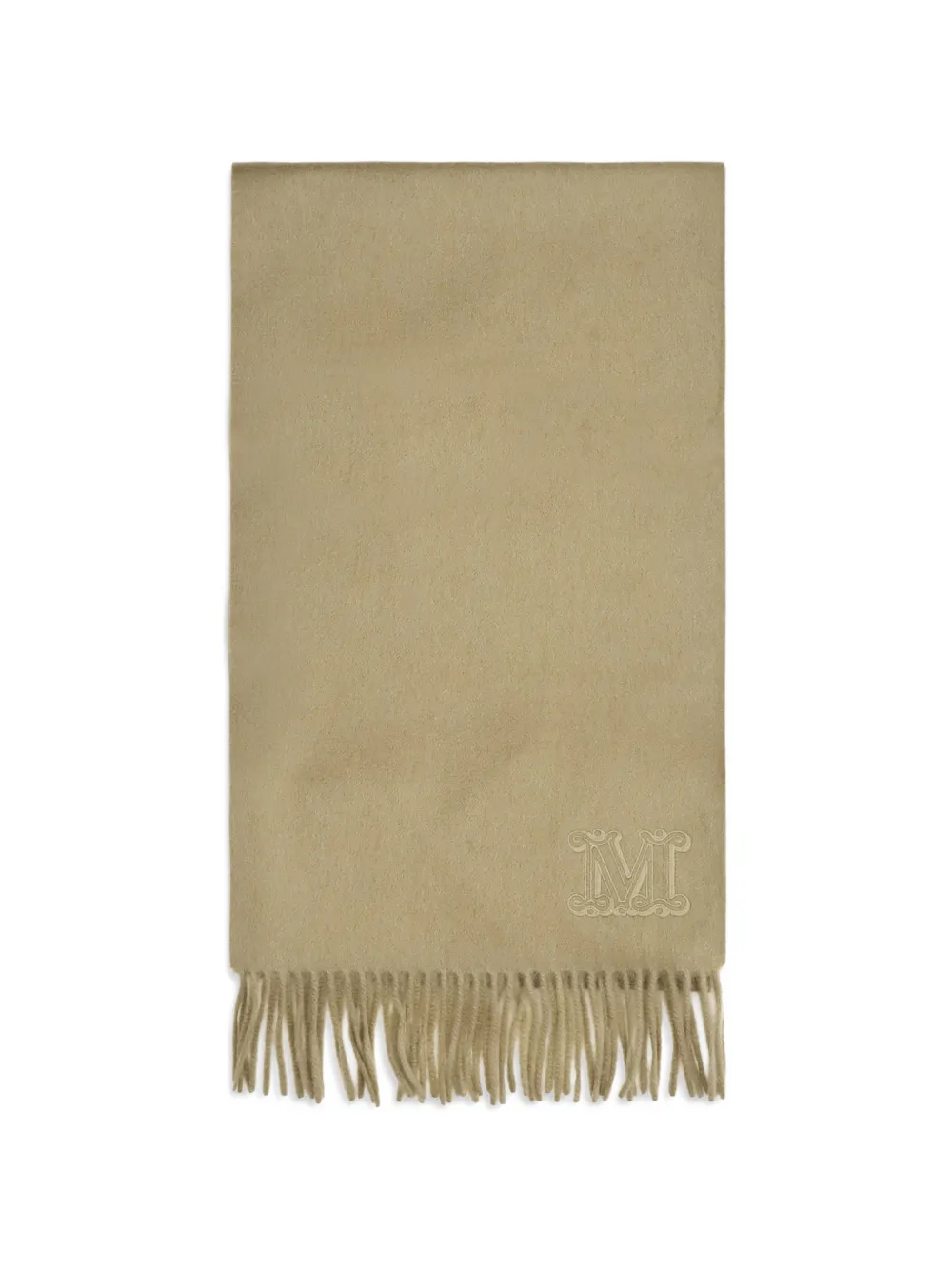 Max Mara embroidered-monogram fringed scarf Groen