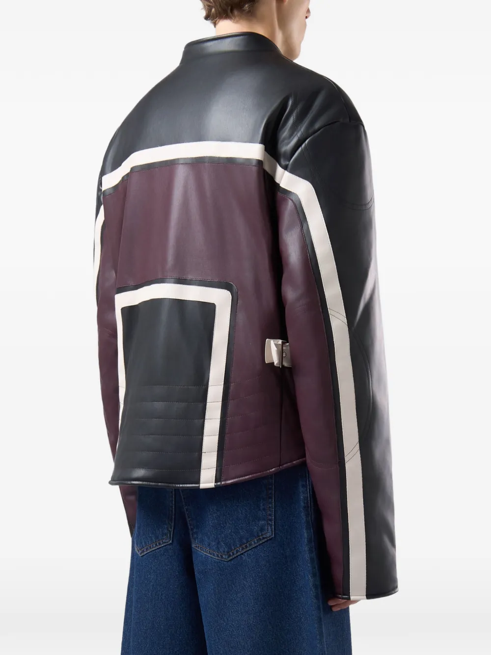 GCDS logo-patch panelled biker jacket Zwart