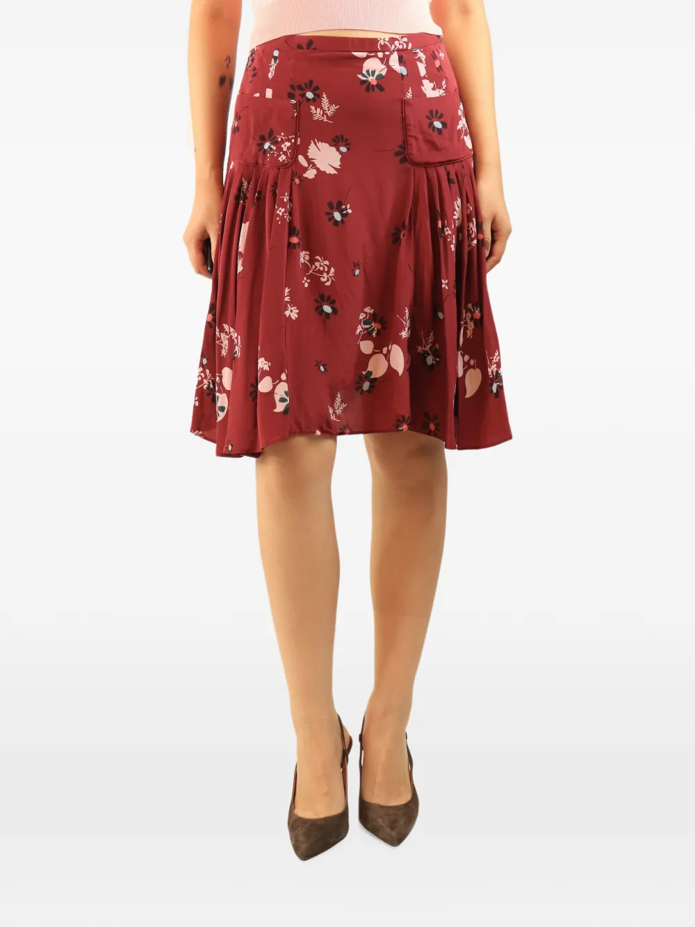 Valentino Garavani Pre-Owned floral-print silk midi skirt - Rosso